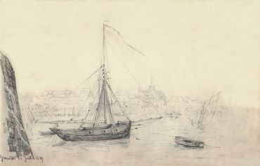 Représentation du port de Granville par Joseph Le Dieu, dessin juillet 1849. Coll. Catherine Marie