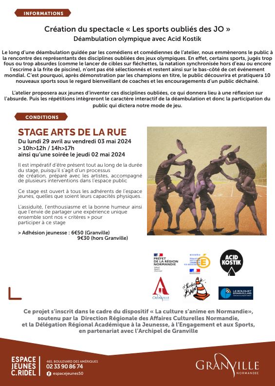 Stage arts de rue 2024 Espace Jeunes programme Stage arts de rue 2024 Espace Jeunes programme