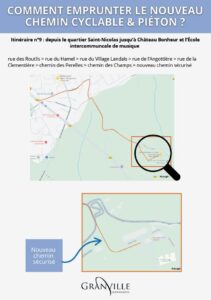 Itinéraire cyclable et piéton Flyer chemin cyclable et piéton Chemin des Perelles accès Château Bonheur et École intercommunale de musique Granville Normandie