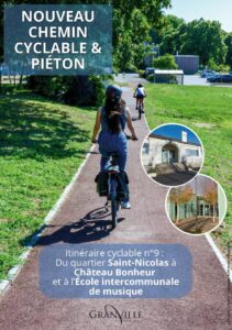 Itinéraire cyclable et Piéton Flyer chemin cyclable et piéton Chemin des Perelles accès Château Bonheur et Éecole intercommmunale de musique Granville Normandie