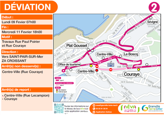 Déviation ligne 2 NEVA février 2026 Déviation ligne 2 NEVA février 2026