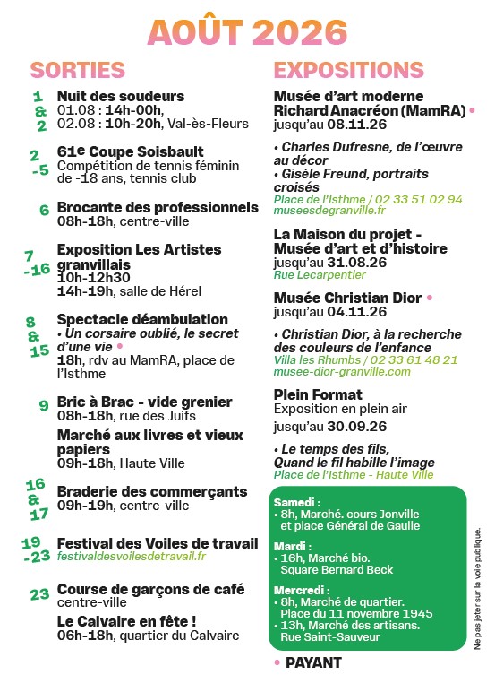 L’Agenda des sorties du mois d’août 2026